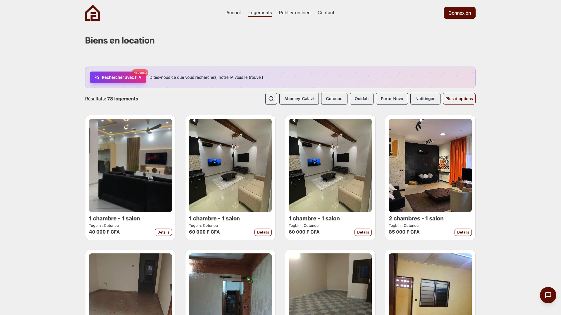 Location Facile — liste des biens en location